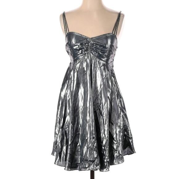 Free People Just Dance Babydoll Silver Metallic Dress - Picture 2 of 7